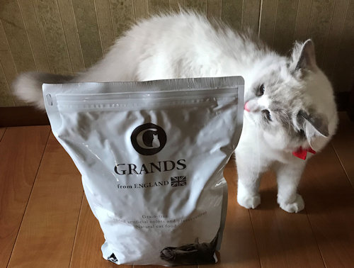 グランツキャットフード（リニューアル前）と愛猫1