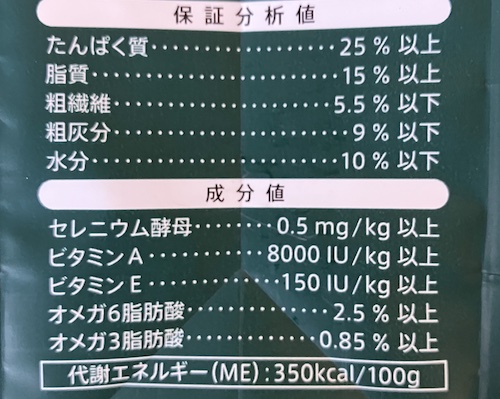 ソルビダドッグフードの成分表