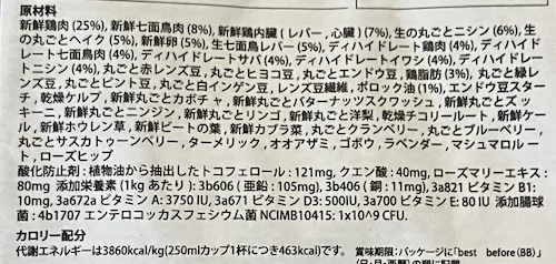 オリジンドッグフードの原材料一覧