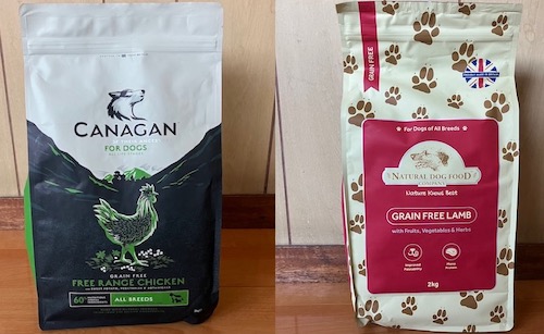 カナガンドッグフードとアランズナチュラルドッグフードのパッケージ画像（表面1）
